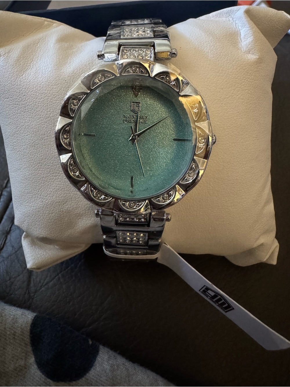 Silver Women's Watch with Aqua Green Dial